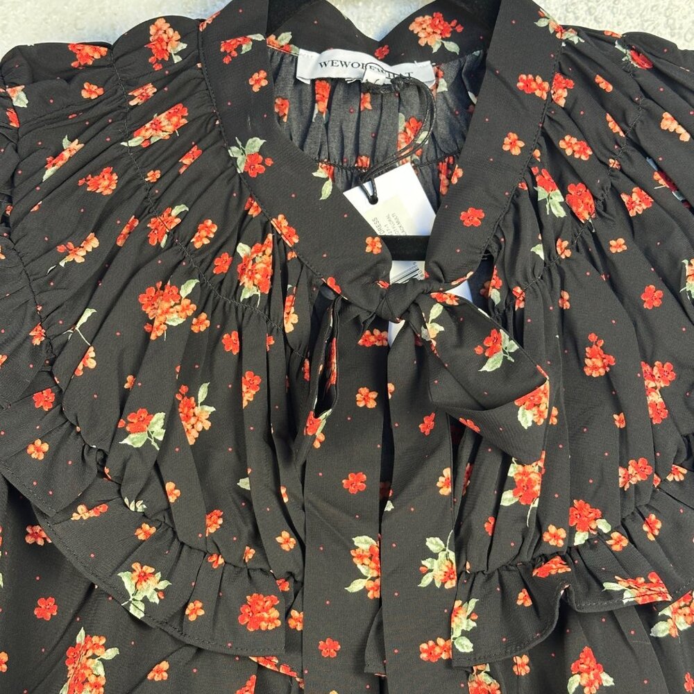WeWoreWhat Black Floral High-Low Ruffle Maxi Dress Sz S Long Sleeves Whimsigoth - Picture 4 of 11